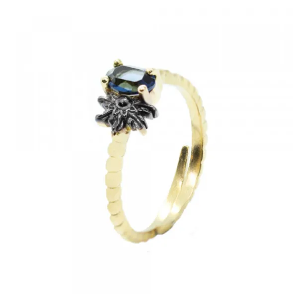 Anillo Ghor Plata Dorada y Zafiro