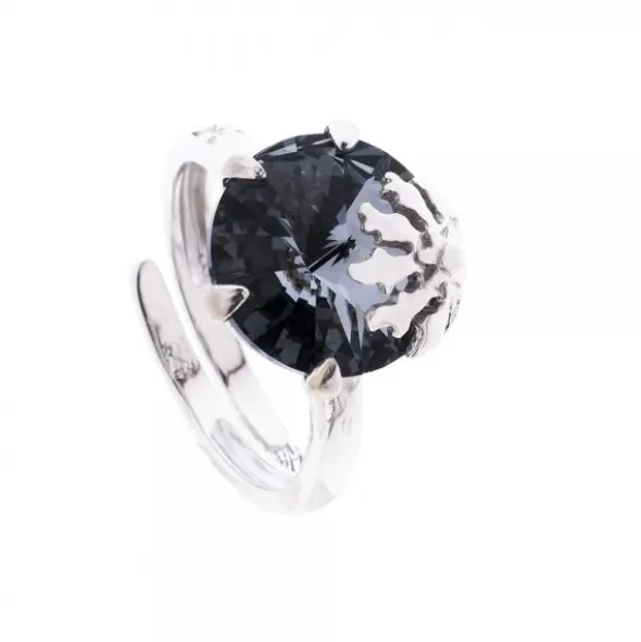 Anillo Queen 3 Plata y Cristal Cobalto