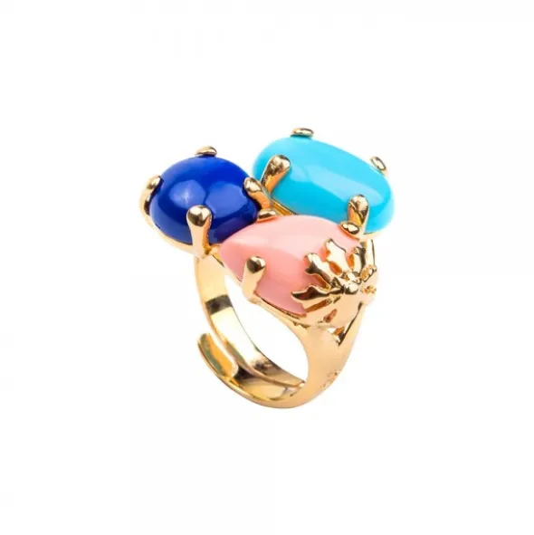 Anillo Rania Plata Dorada y Piedras Multicolor