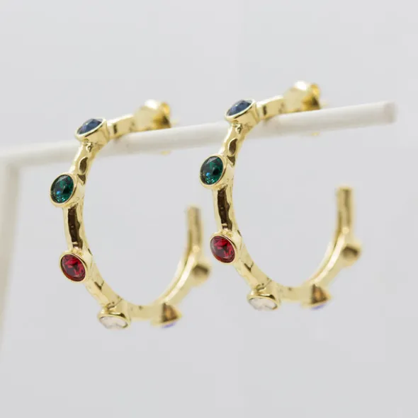 Aros Arrue Plata Dorada y Circonitas