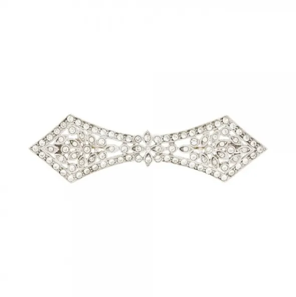 Broche Pajarita Plata y Cristales Blancos