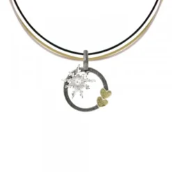 Colgante Bihotzak Plata y Lámina Oro con Cable