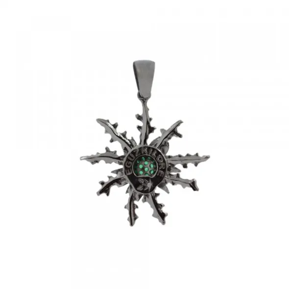 Colgante Eguzkilore Plata Negra y Circonitas Verdes 29mm