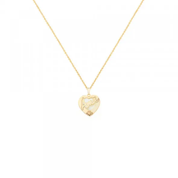 Colgante Mini Ama Corazón Plata Dorada y Nácar