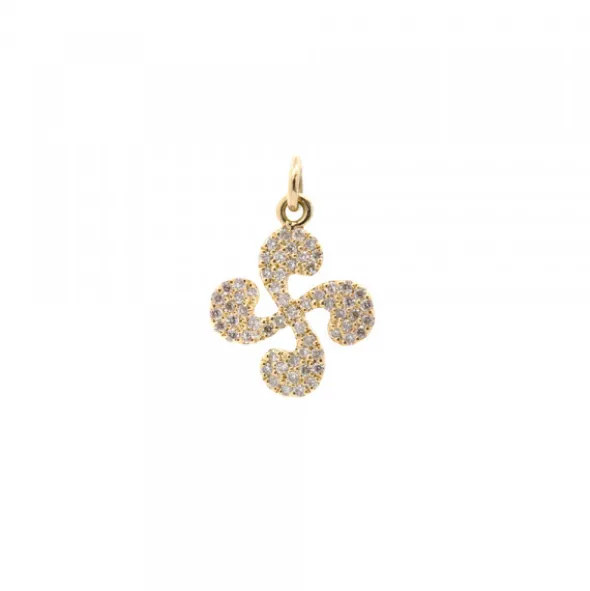 Colgante Mini Lauburu Oro y Brillantes 10mm
