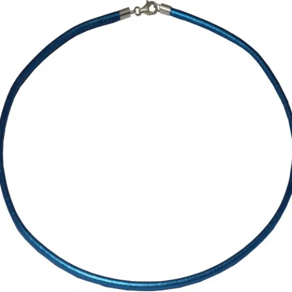 Cordón Cuero Azul Metalizado
