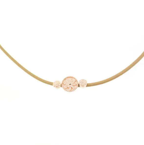 Gargantilla Anuk Cuero Beige con Plata Rosa