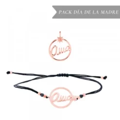 Pack Colgante y Pulsera Ama Redondo Plata Rosa