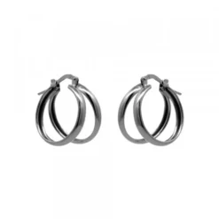 Pendientes Aro Doble de Plata Negra 16mm