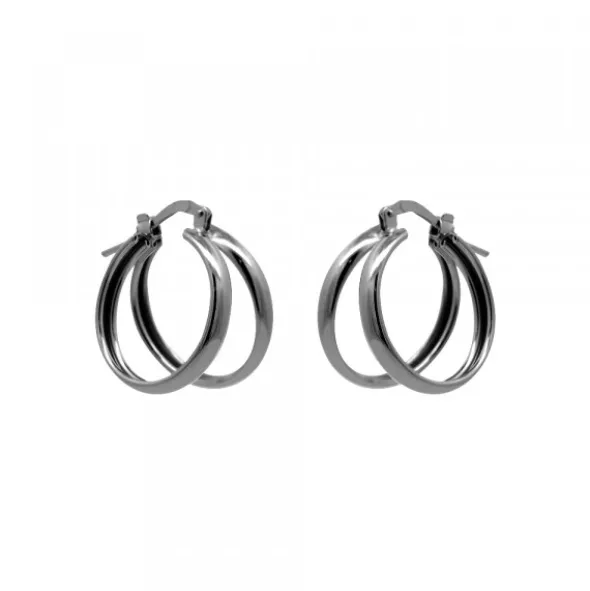 Pendientes Aro Doble de Plata Negra 16mm