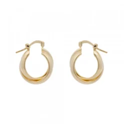 Pendientes Aro Doble Entrelazados Plata Dorada 15mm