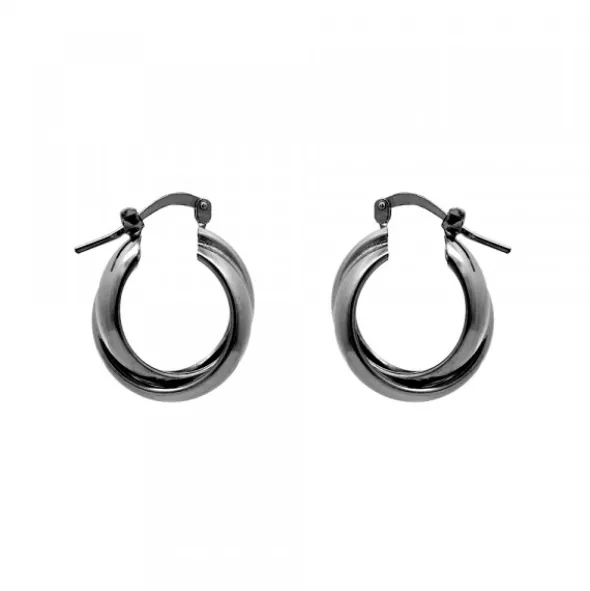 Pendientes Aro Doble Entrelazados Plata Negra 15mm