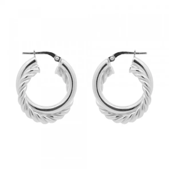 Pendientes Aro Doble Entrelazados de Plata 20mm