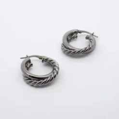 Pendientes Aro Doble Entrelazados en Rutenio 20mm
