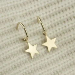 Pendientes Aro Estrella de Plata Dorada