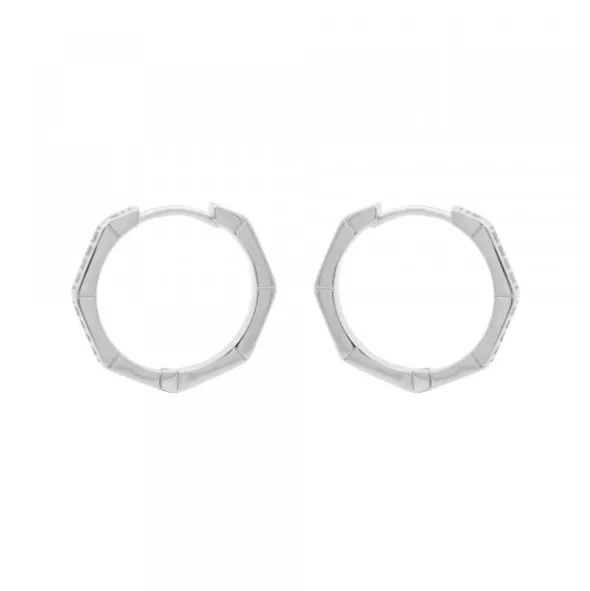 Pendientes Aro Hexagonal Plata y Circonitas 19mm