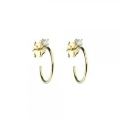 Pendientes Aro Plata Dorada Circonita 15mm