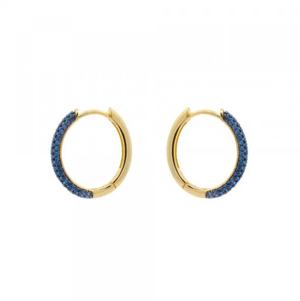 Pendientes Aro Plata Dorada y Circonitas Azules