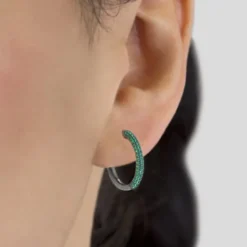 Pendientes Aro Plata Negra y Circonitas Verdes