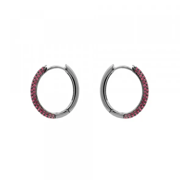 Pendientes Aro Plata Negra y Circonitas Rosas