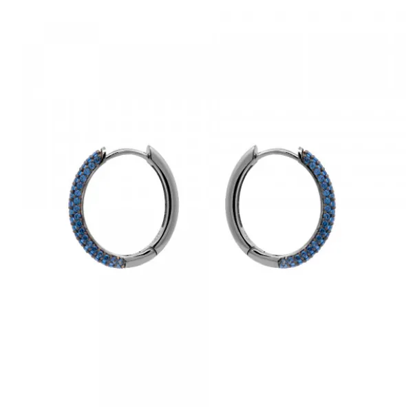 Pendientes Aro Plata Negra y Circonitas Azules