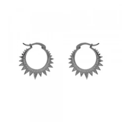 Pendientes Aro Punk Plata Negra y Circonitas 15mm