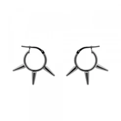 Pendientes Aro Punk Plata Negra 12mm