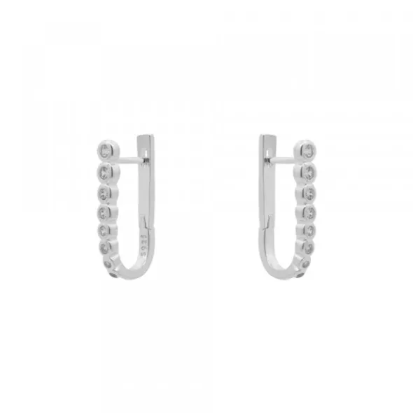 Pendientes Aro U Plata y Circonitas 18mm