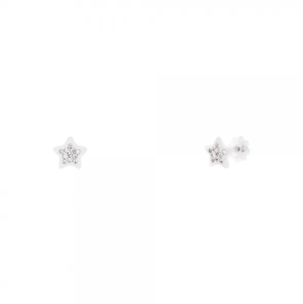 Pendientes Bebé Estrella Oro Blanco y Circonitas 6mm