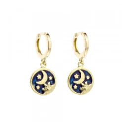 Pendientes Cripa Luna Plata Dorada y Esmalte Azul