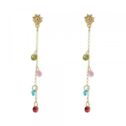 Pendientes Eguzkilore de Plata Dorada con Cristales Multicolor
