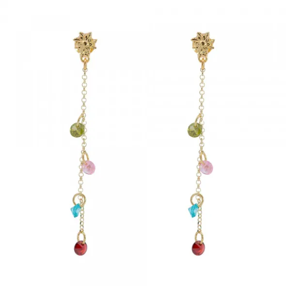 Pendientes Eguzkilore de Plata Dorada con Cristales Multicolor