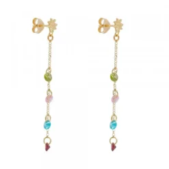 Pendientes Eguzkilore de Plata Dorada con Cristales Multicolor