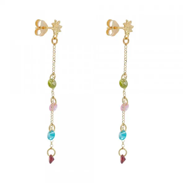 Pendientes Eguzkilore de Plata Dorada con Cristales Multicolor