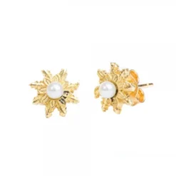 Pendientes Eguzkilore Oro y Perla 9mm