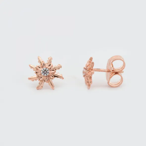 Pendientes Eguzkilore Plata Rosa y Circonita Blanca 11mm