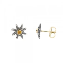 Pendientes Eguzkilore Plata Envejecida Dorada y Circonita 12mm