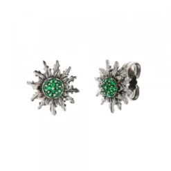 Pendientes Eguzkilore Plata Negra y Circonitas Verdes 14mm