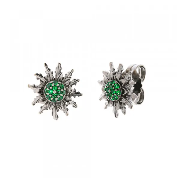 Pendientes Eguzkilore Plata Negra y Circonitas Verdes 14mm