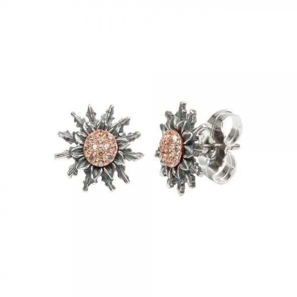 Pendientes Eguzkilore Plata Negra y Circonitas Cognac 14mm