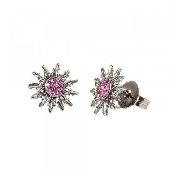 Pendientes Eguzkilore Plata Negra y Circonitas Fucsia 14mm