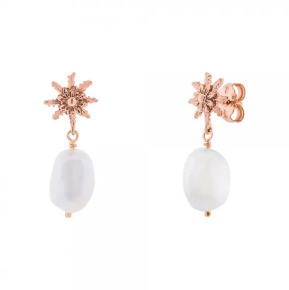 Pendientes Eguzkilore Plata Rosa y Perla 29mm