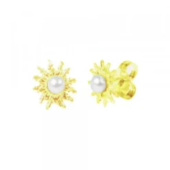 Pendientes Eguzkilore Plata Dorada y Perla 14mm