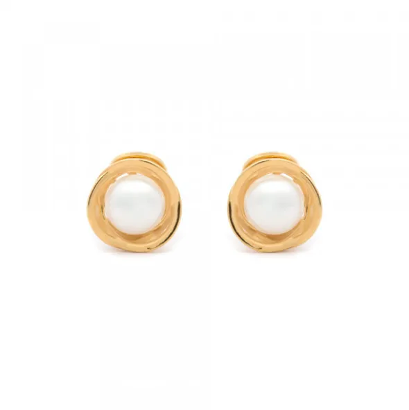 Pendientes Hariak Plata Dorada y Perla 13mm