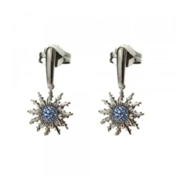 Pendientes Largos Eguzkilore Plata Negra y Circonitas Azules
