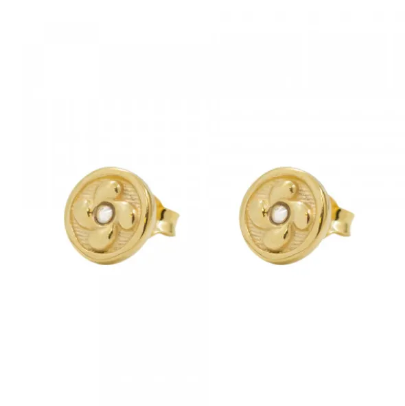 Pendientes Lauburu Redondos Plata Dorada Circonita 10mm