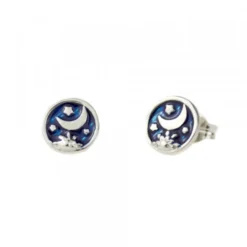 Pendientes Luna de Plata con Esmalte Azul