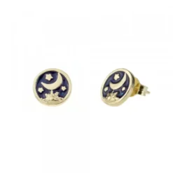 Pendientes Luna de Plata Dorada con Esmalte Azul