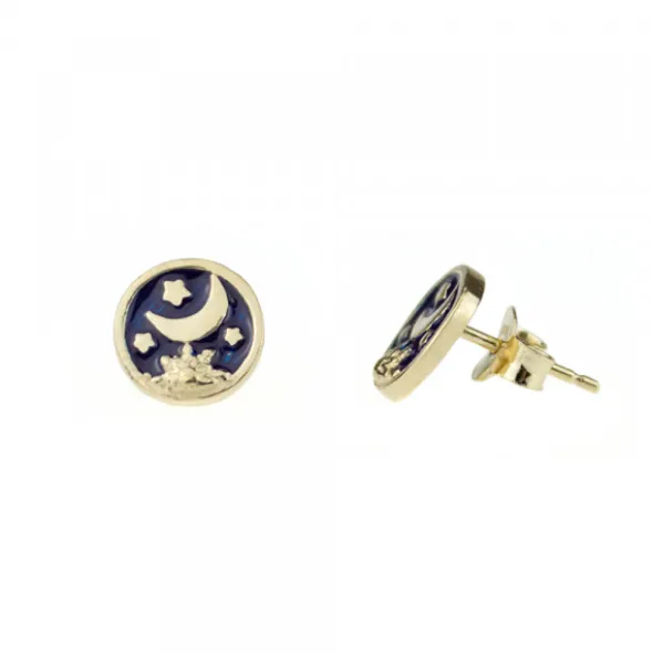 Pendientes Luna de Plata Dorada con Esmalte Azul