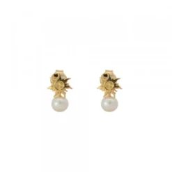 Pendientes Mountain de Plata Dorada con Perla